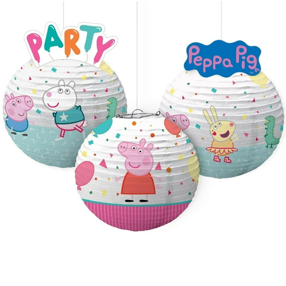 amscan Peppa Pig Confetti Party Embellished Lanterns - 9 1/2" x 12 1/2" | Assorted Design | Pack of 3
