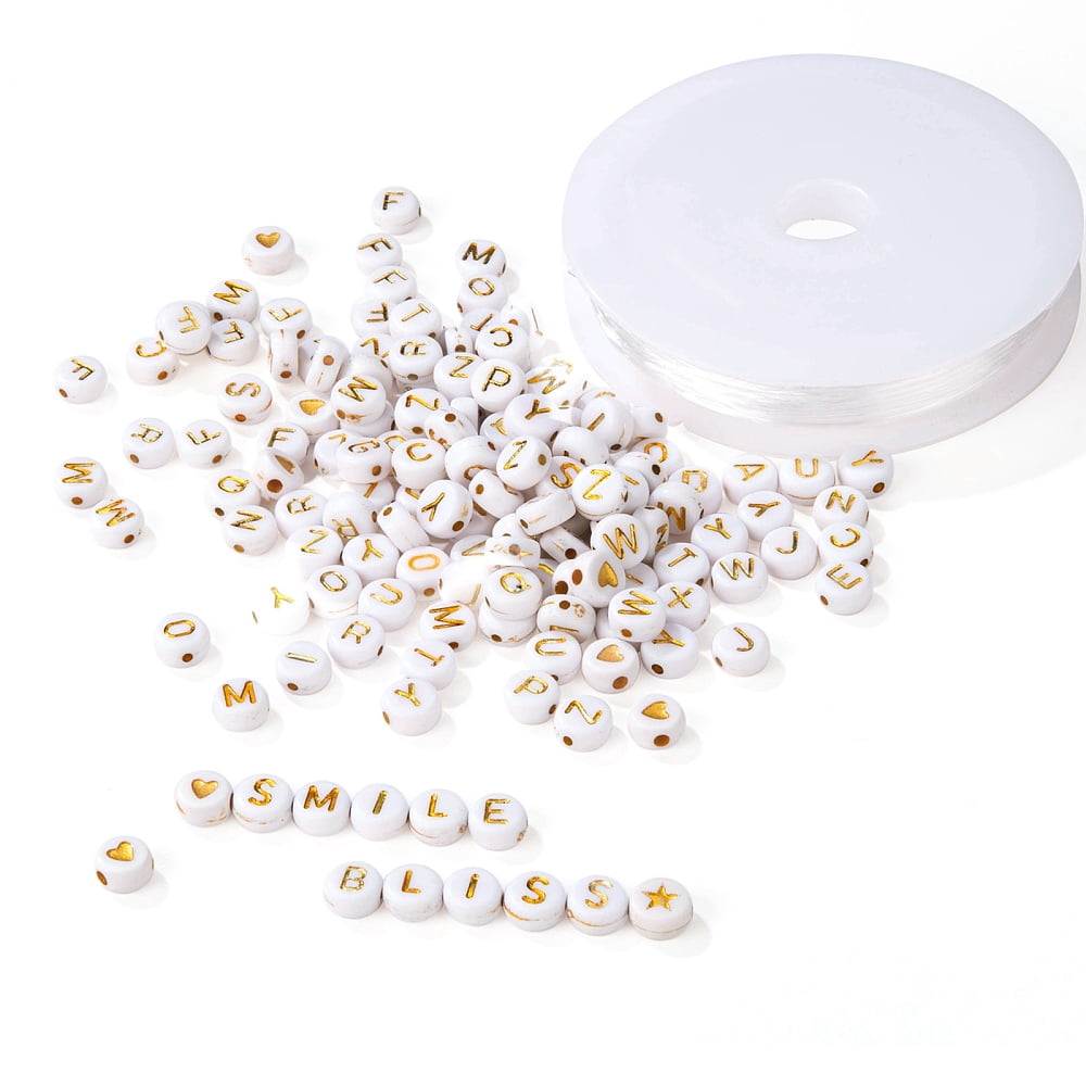 1set Bracelet Making Kits Including Round with Alphabet Plating Acrylic Beads with Elastic Thread White Beads: 1920pcs
