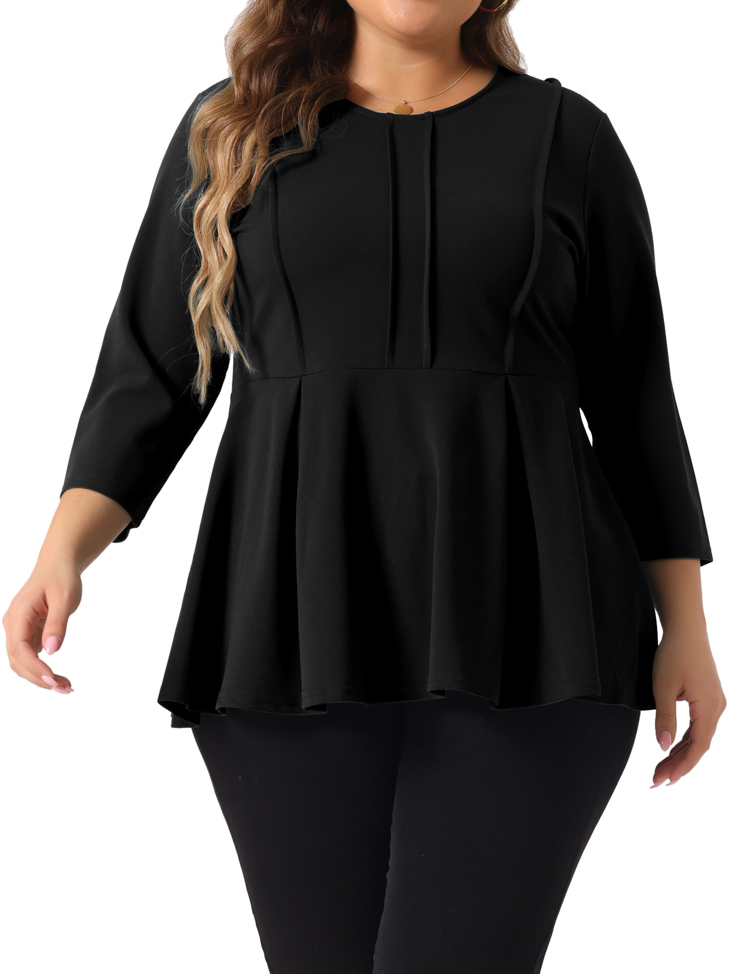 DARING DIVA Women's Plus Elegant Crew Neck 3/4 Sleeve Peplum Top 4X Black