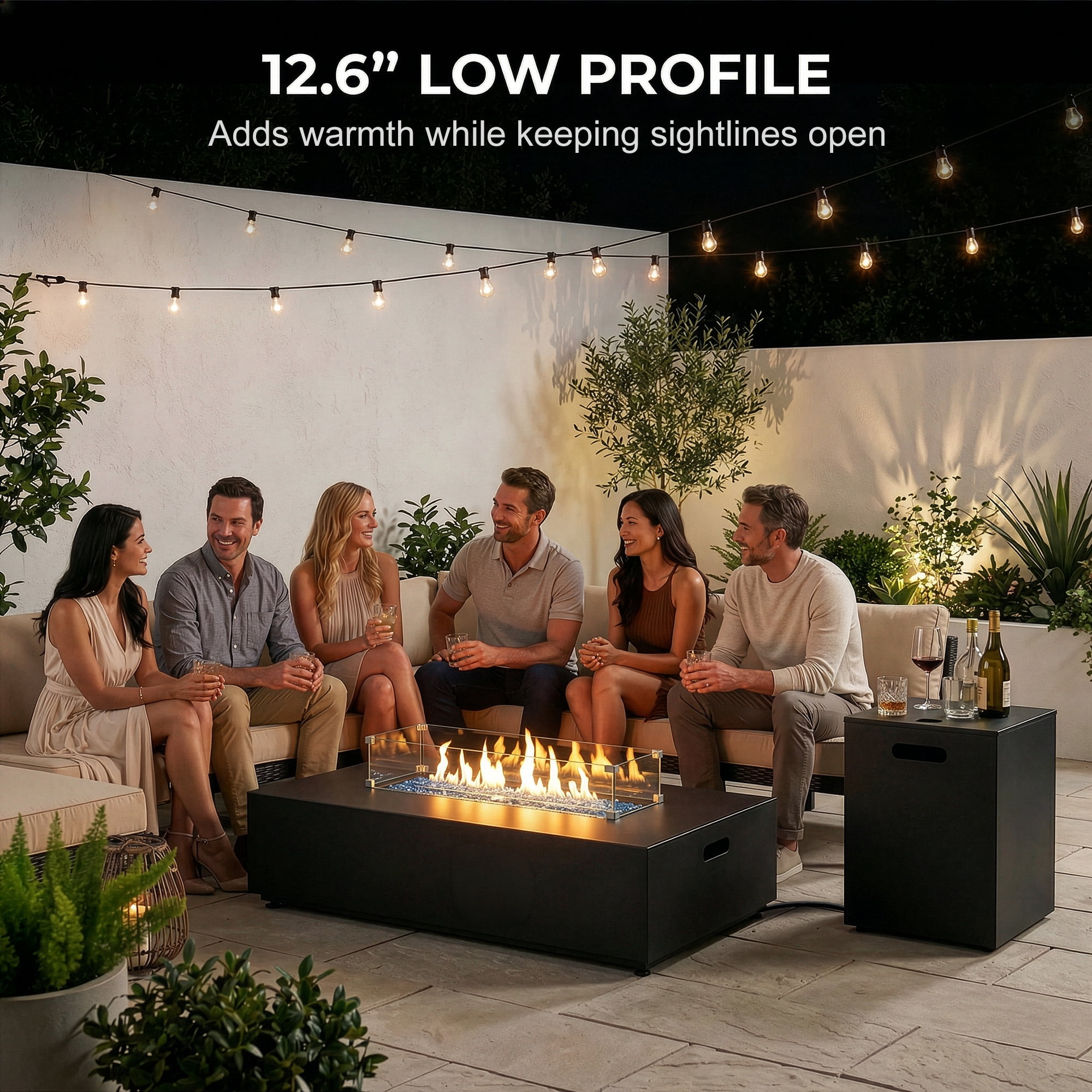 RADIATA 56" Rectangle Propane Fire Pit Table, Dual Fuel Natural Gas Fire Pit Convertible, 50,000 BTU Outdoor Fire Pit Table for Outside Patio, Dark Gray