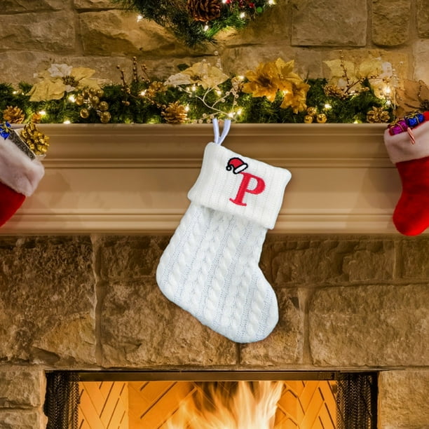 Decoraciones de Halloween, adornos de Halloween, regalos de Halloween, decoraciones navideñas, calcetines navideños de punto blanco con letras bordadas para niños, calcetines con letras para decoració