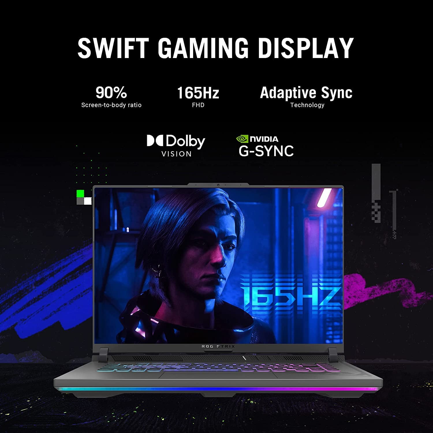 ASUS 2024 ROG Strix G16 16" 165Hz FHD+ Gaming Laptop PC 13th Intel 14-Core i7-13650HX 64GB DDR5 4TB SSD NVIDIA GeForce RTX 4060 8GB WiFi 6E RJ45 Thunderbolt4 HDMI2.1 RGB KB Windows 10 Pro w/RE USB