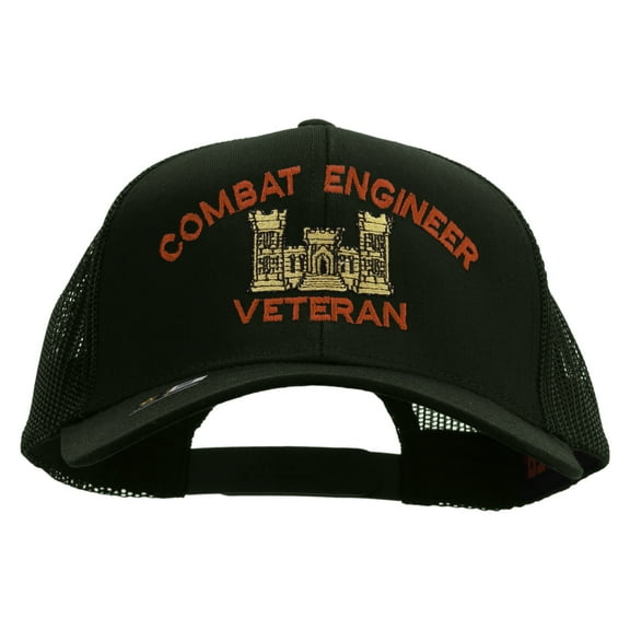 Combat Engineer Veteran Embroidered Solid Cotton Mesh Pro Cap - Dk Green OSFM