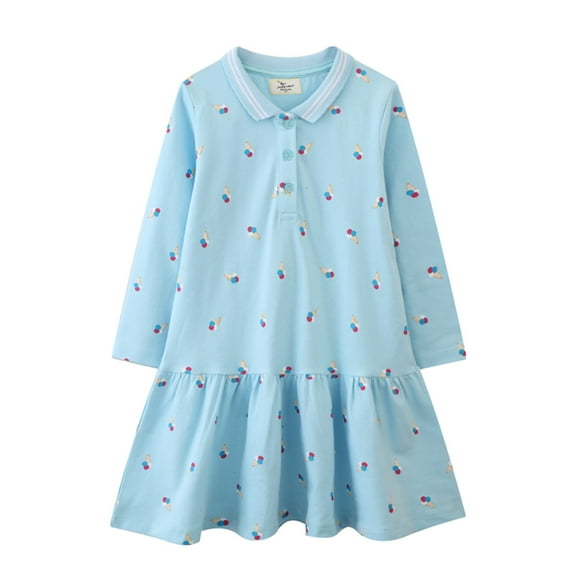 Odeerbi Girls Dresses Toddler Girls Clothes 2025 Casual Spring Fall Winter Cotton Long Sleeves T-shirt Dress Clothes Blue 3-4 Years