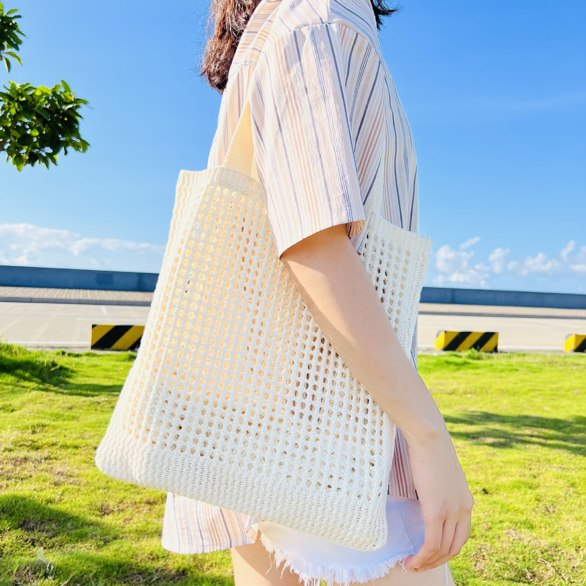 Fashion Vacation Crochet Tote Bag Aesthetic Bag Y2k Nitted Shoulder Bag  Summer Mesh Beach Bags Handbag For Girls(Orange)