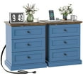 thumbnail image 6 of FIAKOA Farmhouse Night Stand set of 2 with Charging Station, Rustic Bed Side Table w/ 3 Drawers for Livingroom, Blue, 6 of 9