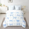 thumbnail image 2 of jejeloiu Blue Ribbon Bowknot 7 Pieces Bedding Comforter Set,Cute Cartoon Bowtie Full Bedding Set For Girls Reversible, 2 of 8