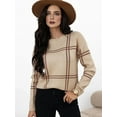 thumbnail image 3 of Checkered Knit Sweater for Women Fall Winter Casual Crew Neck Pullover Sweaters Color Block Tops  M, 3 of 7