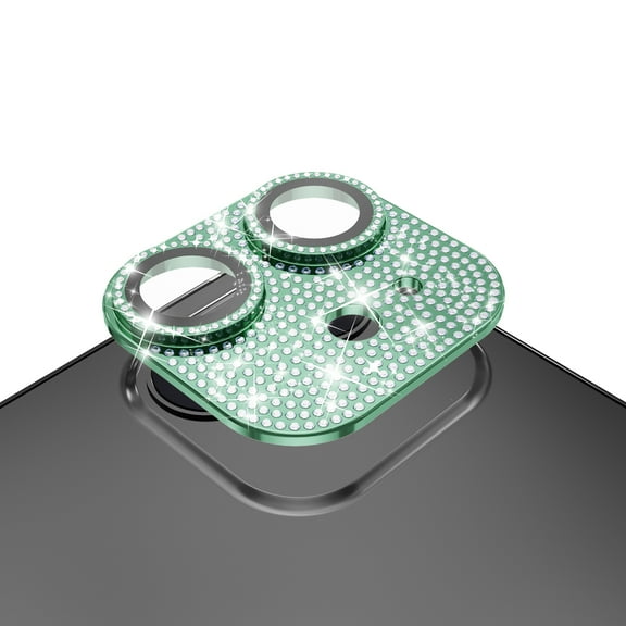 For Apple iPhone 12 Diamond Bling Camera Lens Full Tempered Glass - Midnight Green