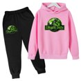 thumbnail image 3 of Ropa para niños de 3 a 12 años, estampado de dinosaurios de película, sudadera con capucha y pantalones de moda para niños y niñas, conjunto deportivo informal encantador de 2 piezas para correr, 3 of 5