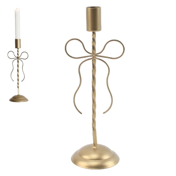 Gold Bow Taper Candle Holders, Vintage Iron Candlestick Stands for Dining Table Centerpieces, Elegant Ribbon Tall Candle Sticks Holder for Wedding Party Mantle Fireplace Decor