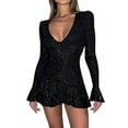 thumbnail image 5 of Gibobby Vestidos para mujer casuales Vestido de noche y club , informal y sexy, con cuello en V profundo y manga larga para mujer(Negro,CH), 5 of 5