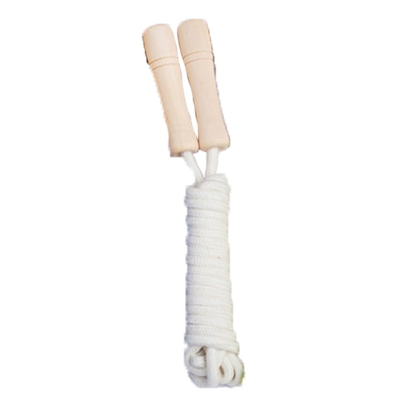 Jump Rope for Kids - Wooden Handle - Adjustable Cotton Braided Fitness Skipping Rope - white