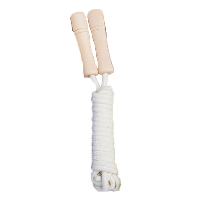 Cuerda de saltar para niños - Mango de madera - Cuerda de saltar ajustable de algodón trenzado para fitness
