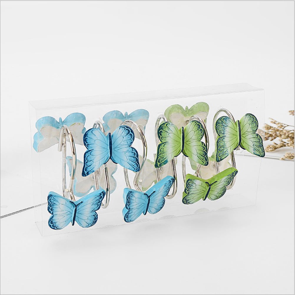 COSMOBETTY 12Pcs Resin Shower Hooks Butterfly Shape Blue Green For Bathroom Curtains Homeowners