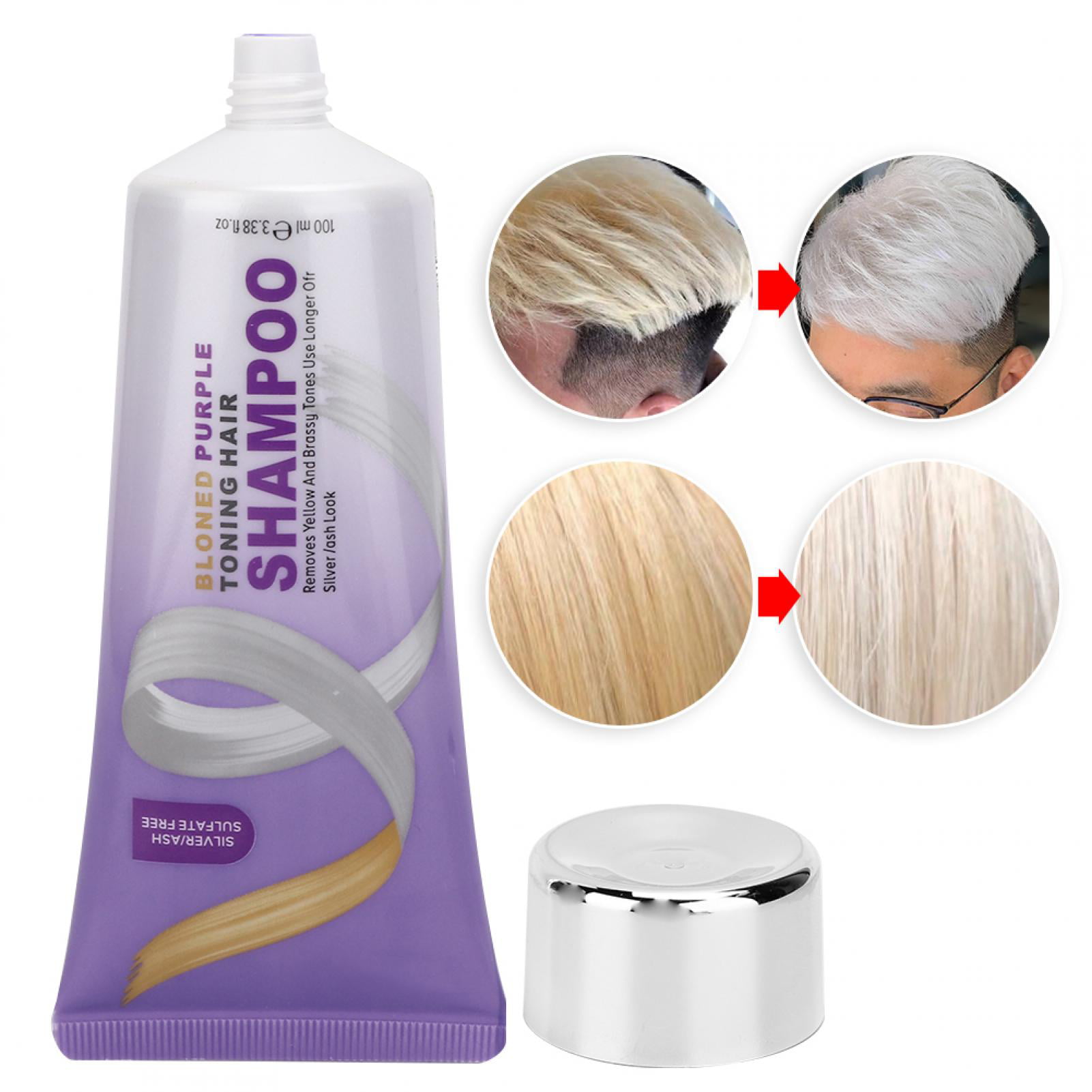 LAFGUR Hair Cleanser,Bleach Shampoo,100ml Hair Dye Fixed Color Yellow  Removing Bleach Purple Lotion Cleanser 