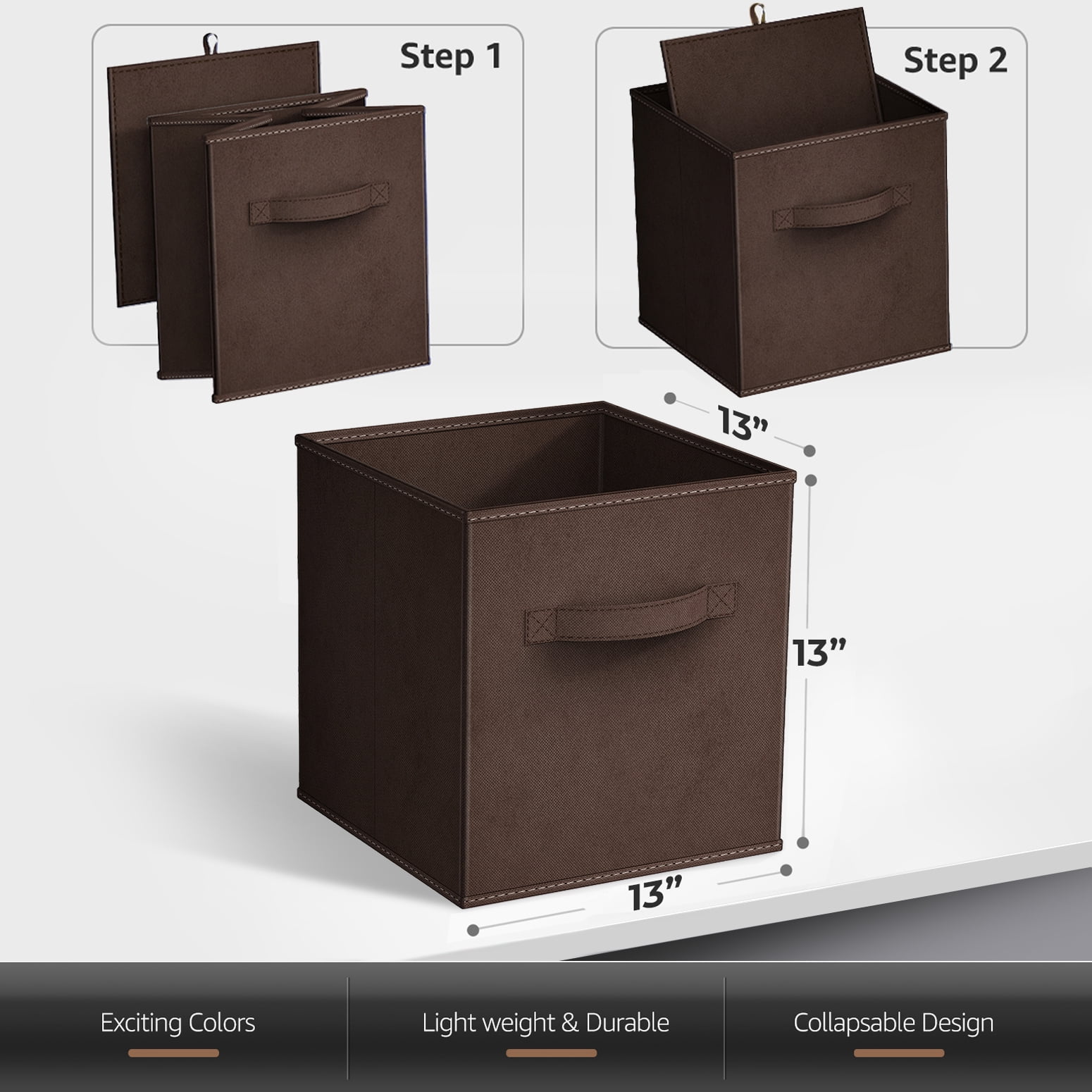 Sorbus 11" Foldable Fabric Storage Cube Bin, Chocolate (2 pack)