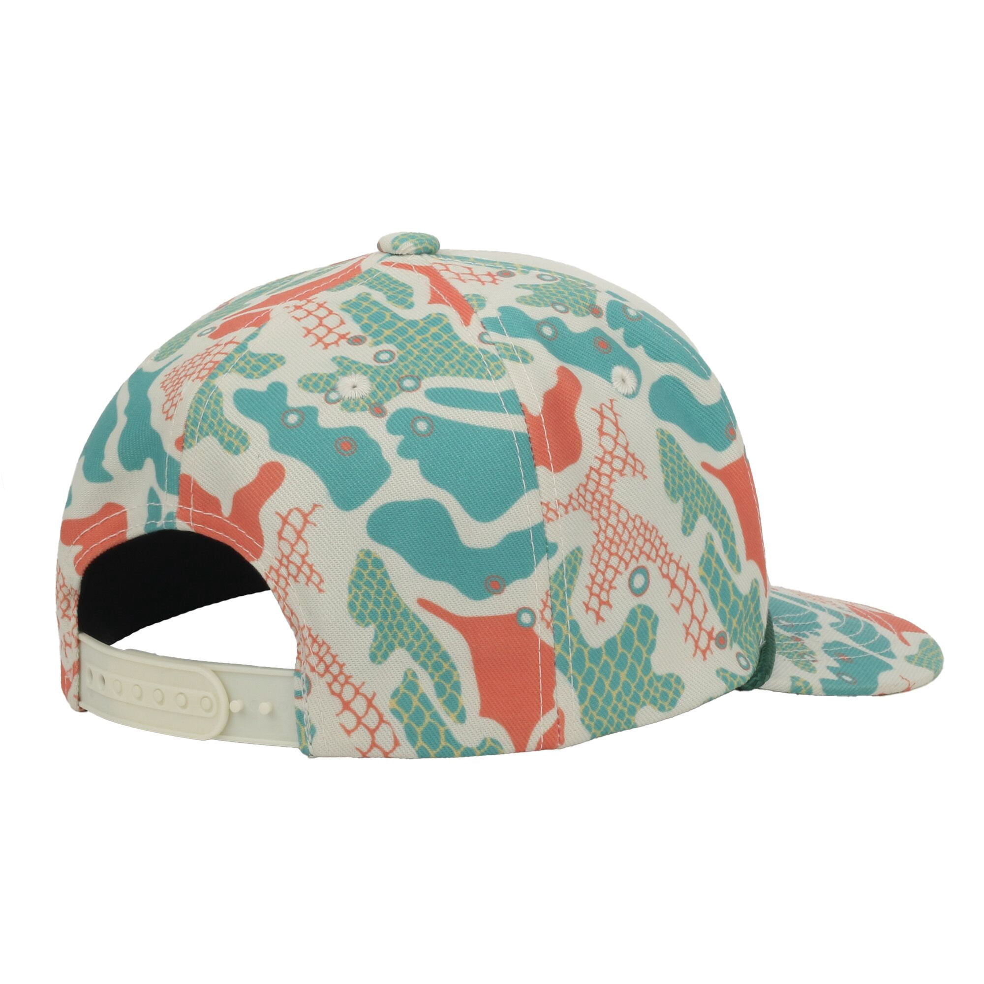 Outdoor Cap Trout Fishing 5-Panel Structured Hat – Flat Visor with Rope, Sublimated Camo Print, Ivory, One Size