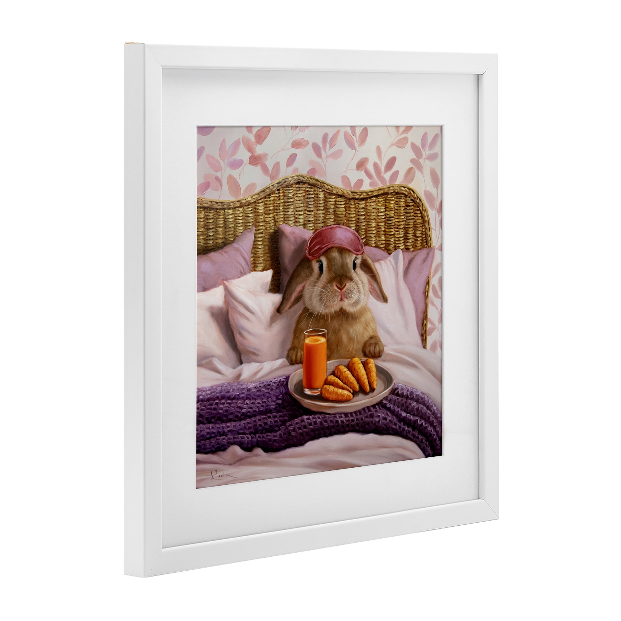 Stupell Industries Hoppy Meal Bunny in Bed White Framed Print Under Glass, design by Lucia Heffernan