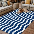 thumbnail image 2 of Fsddascl Navy Blue White Outdoor Rug for Patio/Deck/Porch, Non-Slip Large Area Rug 5 x 8 Ft, Abstract Waves Water Ripple Striped Indoor Outdoor Rugs Washable Area Rugs, Reversible Camping Rug Carpet, 2 of 5