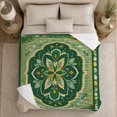 thumbnail image 5 of Green Lotus Medallion with Gold Border, Serene Boho Style for Mandala Lovers, Emerald Floral Ornament and Housewarming Gift, Soft Flannel Blanket for Bedroom and Reading Nook, Home Decor, 5 of 9