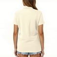 thumbnail image 5 of Womens Short Sleeve Polo Shirts Business Casual Collared V Neck Tops Summer Cotton 3 Buttons Golf Polo Tshirts Beige L, 5 of 5
