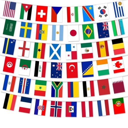 2026 World Cup 49ft String Flags, 48 Countries, Double Sided Bunting Banner