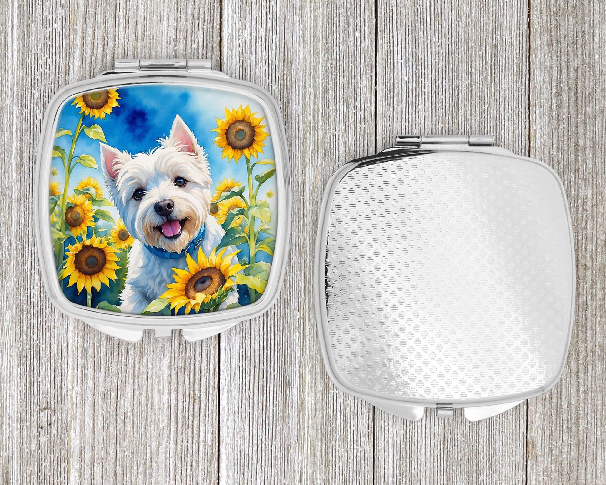 Westie in Sunflowers Compact Mirror 2.75 in x 3 in