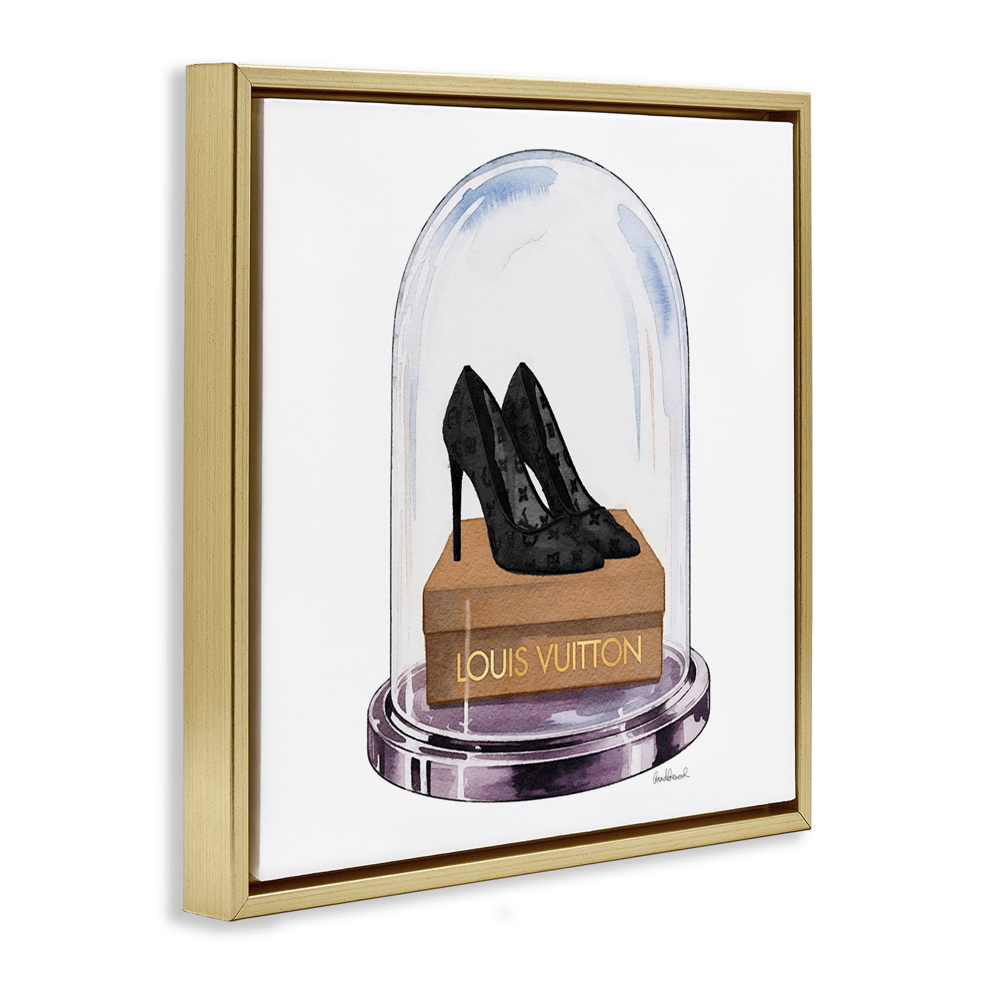 Stupell Industries Black Heels in Bell Jar Gold Framed Floater Canvas Wall Art, design by Amanda Greenwood