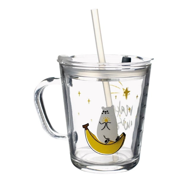 Taza de Cristal Oso con Tapa y Popote