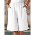thumbnail image 6 of Shorts for Women Knee Length High Waisted Cotton Elastic Wasit Summer Dressy Casual Long Shorts White M, 6 of 8