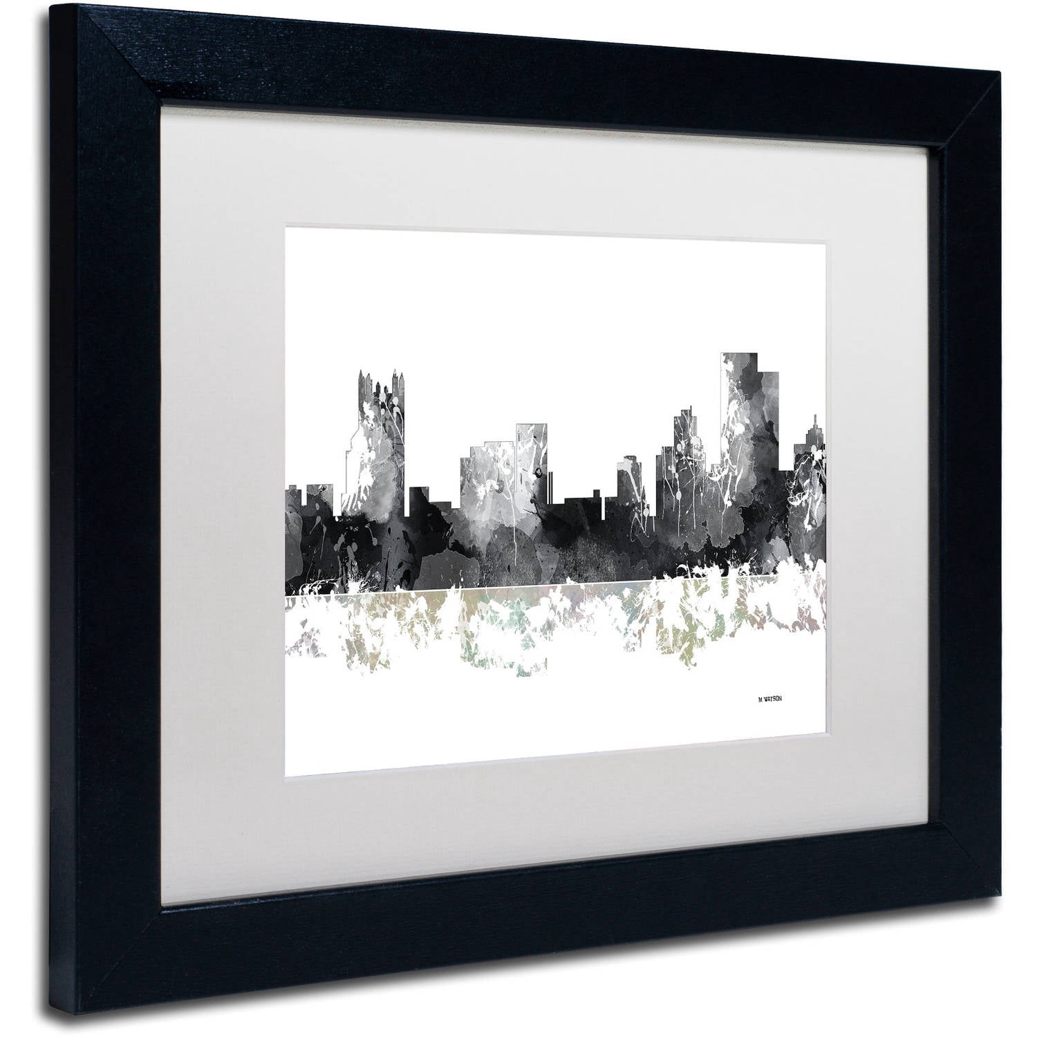 Trademark Fine Art "Pittsburgh PA Skyline BG-1" Canvas Art by Marlene Watson, White Matte, Black Frame