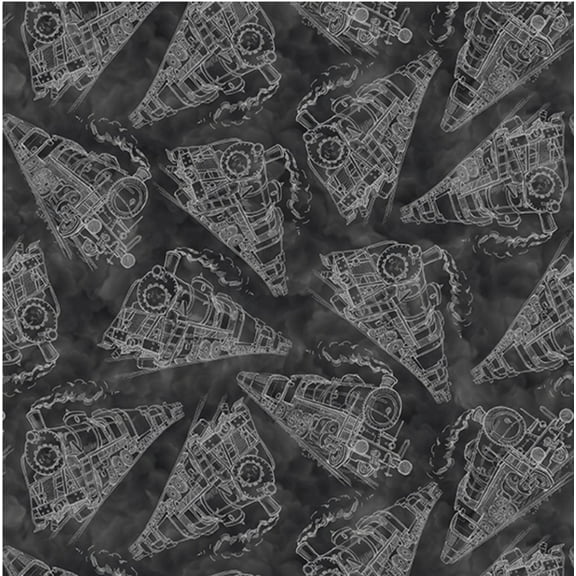 Blank Quilting Express Tracks Train Tonal Charcoal Cotton Fabric By The Yard