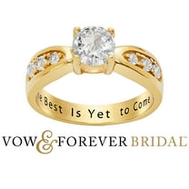 Vow & Forever Personalized Planet Bridal 14K Gold over Sterling Silver Brilliant White Topaz Engraved Wedding Ring ,Women's