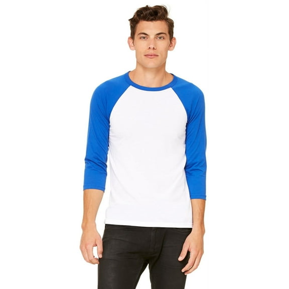 The Bella Canvas Unisex 3/4 Sleeve Baseball T-Shirt - WHITE/ TR ROYAL - 2XL