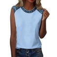thumbnail image 5 of Lumtrix Sleeveless Tops For Women Dressy Summer Print Faux Denim Patchwork Tank Top Crewneck Loose Fit Tunics Blouses Vacation ShirtsSky Blue XL, 5 of 6