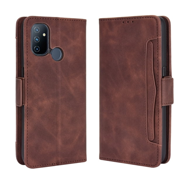 Case for OnePlus Nord N100 Cover Adjustable Detachable Card Holder Magnetic closure Leather Wallet Case - Brown