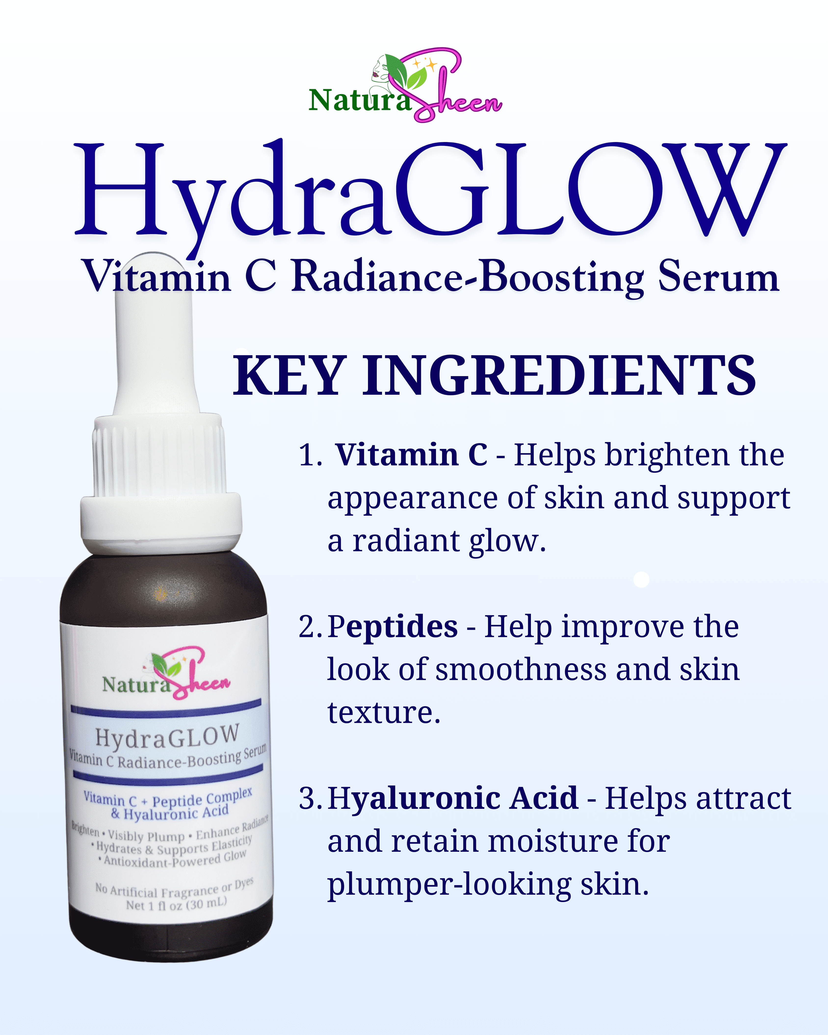 HydraGLOW Vitamin C + multi-Peptides + Hyaluronic Acid| Brightening, Hydrating, Hyaluronic Acid Skincare