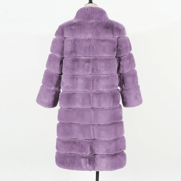  hoksml Purple Fur Coat Jackets for Women Fashion Pink