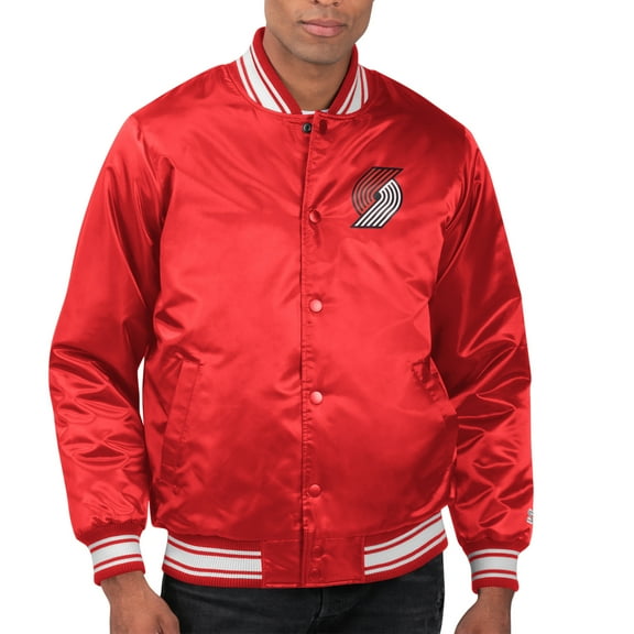 Men's Starter Red Portland Trail Blazers Printed Team Name Satin Varsity Full-Snap Jacket