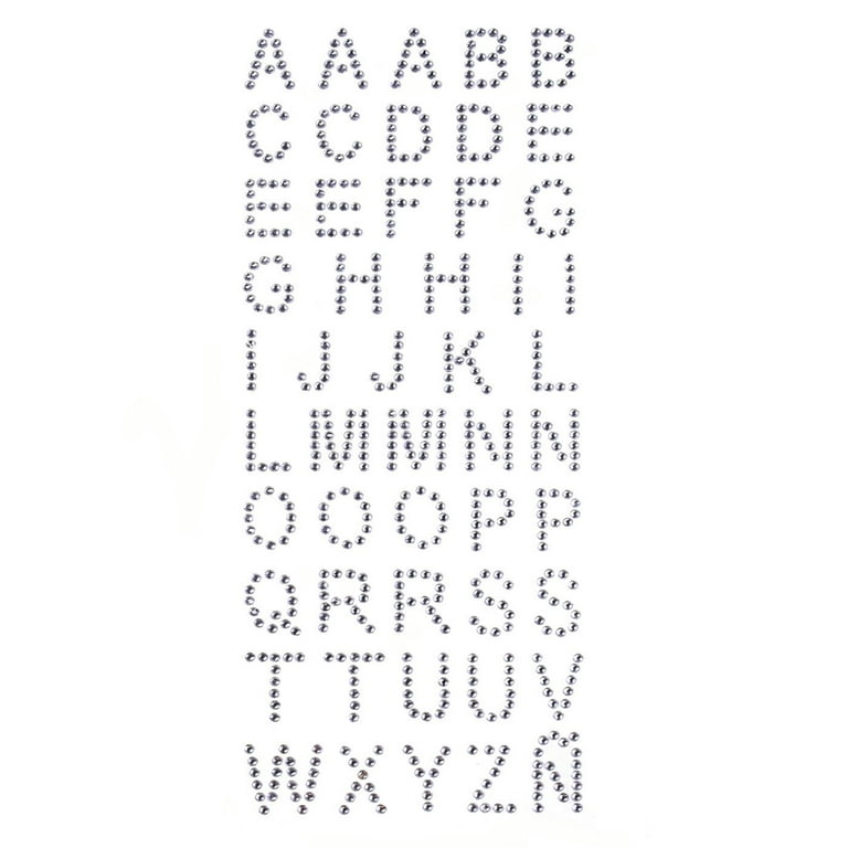 Alphabet Letters Rhinestone Stickers, 1-Inch, 50-Count, Silver 