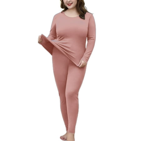 

Capreze Plus Size Long Johns Set Thermal Underwear for Women Base Layer Pajama Set Stretch Thermal Top and Bottom Set Dark Pink 5XL