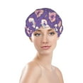 thumbnail image 2 of Funny Cartoon Donut Purple Shower Cap, Reusable Bath Hair Hat for all Hair Lengths Hair Cover with Elastic Band Double Waterproof Layers Bathing Hat, 2 of 5