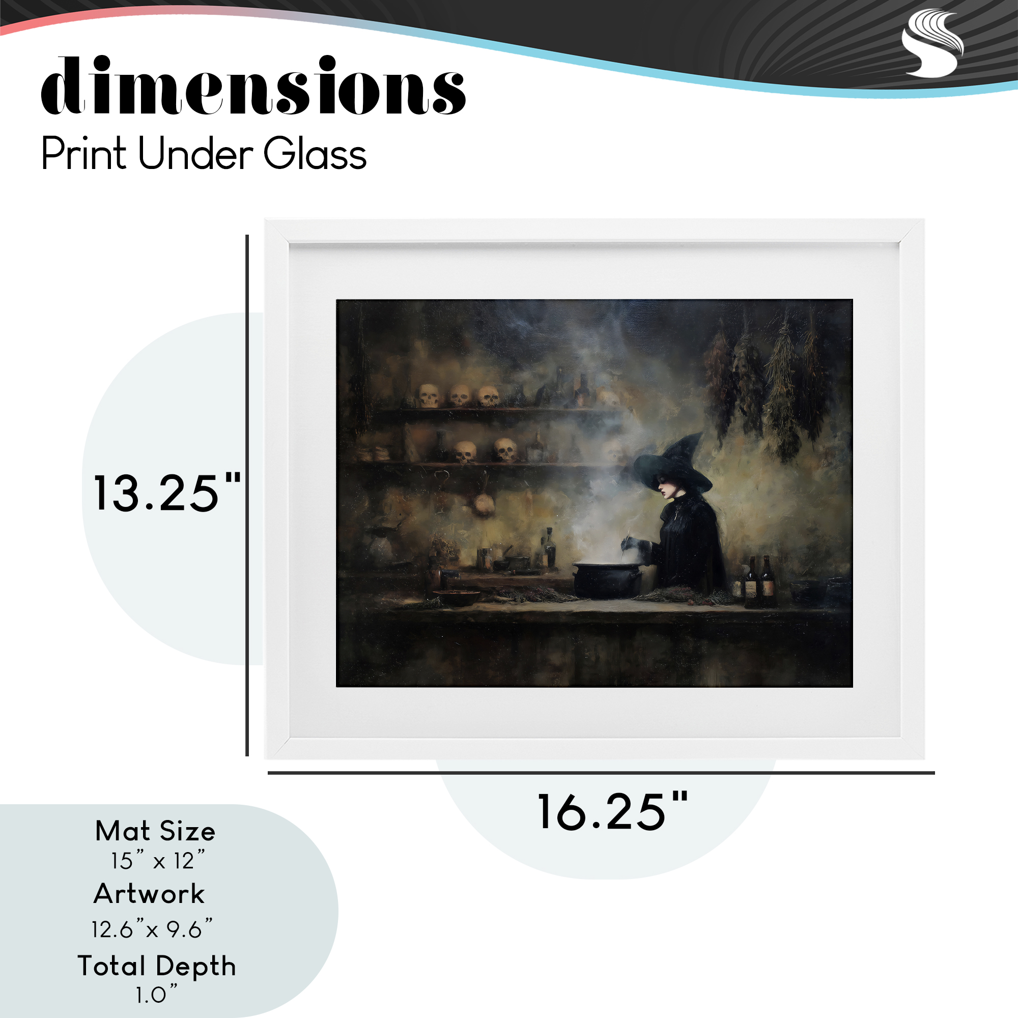 Witch's Cauldron Brew White Framed Print Under Glass, design by Arlington Prints