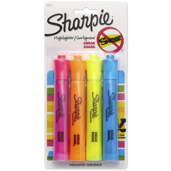 Surligneurs à réservoir Sharpie, pointe biseautée, couleurs assorties, 4 unités