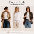 thumbnail image 6 of QUALFORT Women’s Crew Neck Pullover Sweater, Soft Lightweight Long Sleeve Knit Top, Solid Color Casual Sweater, Off White XL, 6 of 7