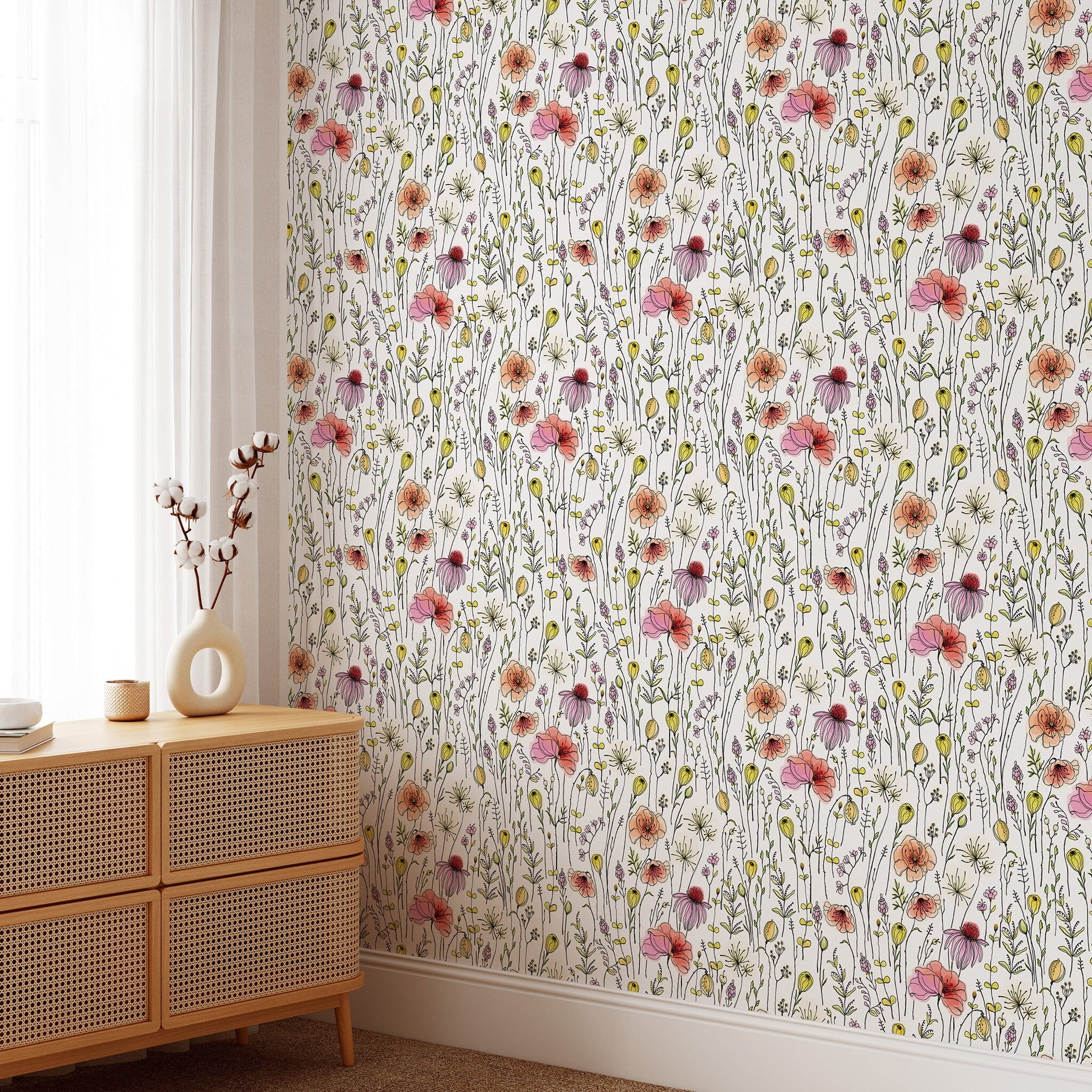 Colorful Wildflowers Peel and Stick Wallpaper - Walmart.com