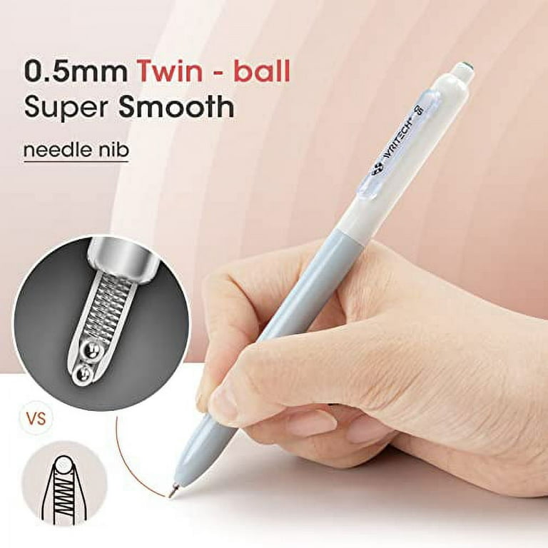 Writech Gel Pens Fine Point: 0.5mm Silent Retractable Extra Fine Needle  Point Smooth Writing Pen Set No Smear Smudge Black Large Ink Click Pen Non