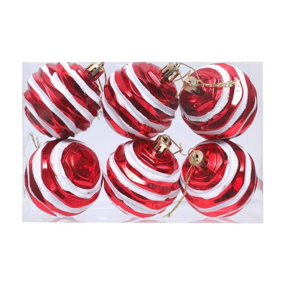 Christmas Ball Ornaments Glittering Plastic Hanging Decorations Elf Balls Swirl Candy Cane Peppermint Christmas Tree Pendants for Xmas Tree Decoration (Red and White) 6Pcs
