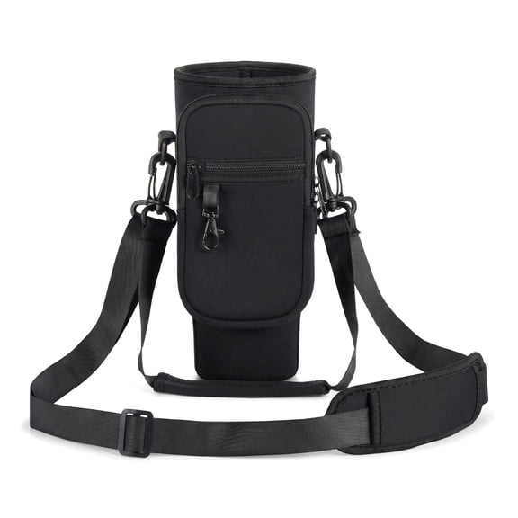 Water Bottle Carrier Bag with Phone Pocket, Fits 30 & 40 oz Tumblers with Handle, Insulated Neoprene Cup Holder with Adjustable Strap, Black